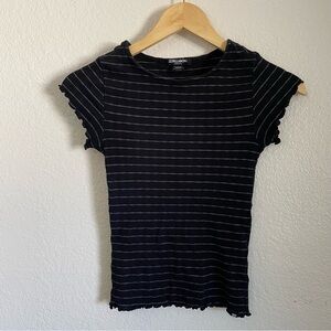 Billabong Ribbed Striped Baby Tee Black White Ruffle Lettuce Edge Me Shirt
